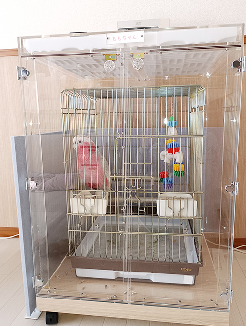 モモイロインコ用のアクリルケース
